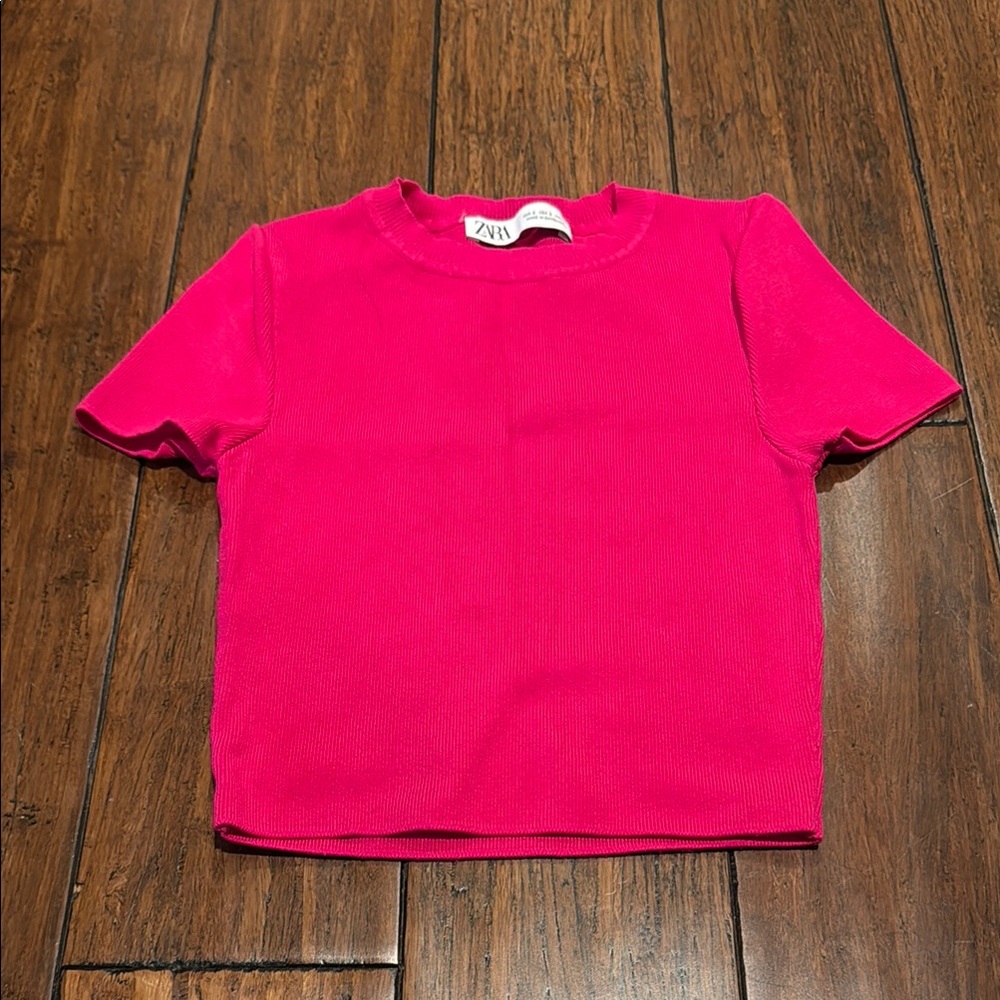 Zara Pink Cropped Short Sleeve Tee